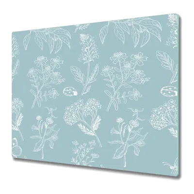 Produktbild von Küche Schneidebrett - Schneidebrett Glas - Herdabdeckung -Blumen weiß umrissen