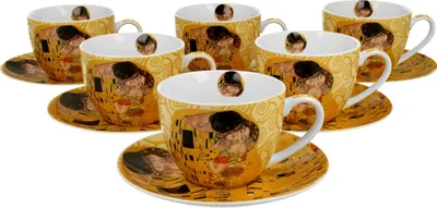 Produktbild von DUO ART GALLERY 6er-Set Tassen 220 ml THE KISS ECRU mit Untertassen, New Bone China Porzellan