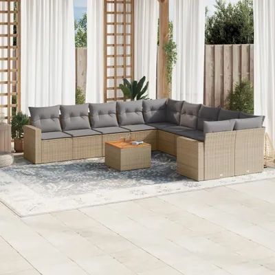 Produktbild von 11-tlg. Garten-Sofagarnitur mit Kissen Beige Poly Rattan 3224316