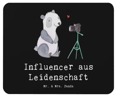Produktbild von Mr. & Mrs. Panda Mouse Pad Influencer Leidenschaft - Schwarz - Geschenk, laptop mousepad, pc mausunterlage, mousematte, Mauspad