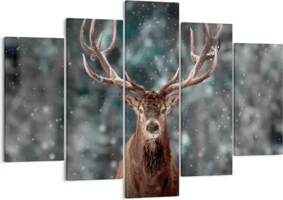 Produktbild von Bild auf Leinwand - Leinwandbild - 5 Teile - Hirsch Hirsch Winter - 150x100cm - Wand Bild - Wanddeko - Wandbilder - Leinwanddruck - Bilder - Wanddekoration - Leinwand bilder - EA150x100-4998