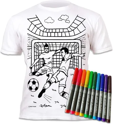 Productafbeelding van Planet Voetbal T-shirt voor kinderen, wit, uniseks, korte mouwen, normale pasvorm, herbruikbare kleuractiviteit