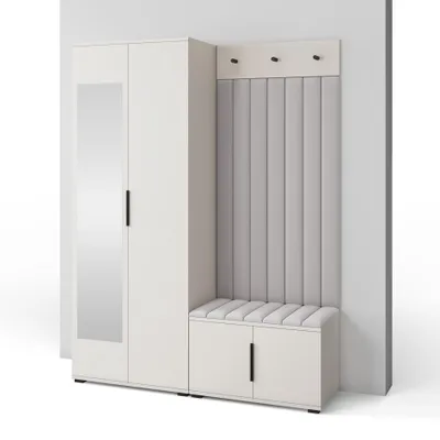 Produktbild von Garderoben-Set Napoli Version 13: Kleiderschrank mit Polsterpaneelen, Schuhschrank Flur und Eingangsbereich (Cashmere/Trinity 32)