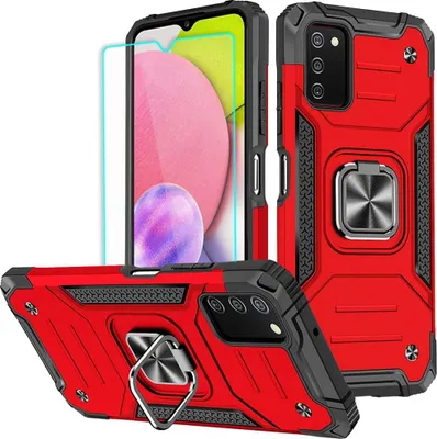 Immagine prodotto di Custodia Protettiva Per Samsung Galaxy A03S Anello Rosso 2X Vetro Temperato