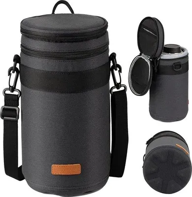 Produktbild von Unyqoos® Objektivtasche – stoßfest mit hartem EVA-Boden, wasserabweisendem Canvas-Nylon, 30×15,5 cm, für Objektive bis 24×12 cm, Reißverschlussfach & Schulterriemen, kompatibel mit Canon Nikon Sony