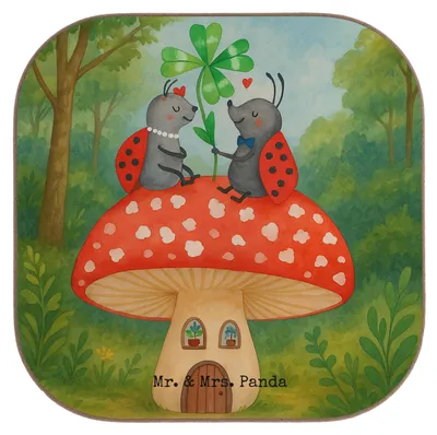 Produktbild von Mr. & Mrs. Panda Getränkeuntersetzer Marienkäfer Fliegenpilz Design - Weiß - Geschenk, Untersetzer für Gläser, Wohnung, Lustige Sprüche, Zuhause, Haus, gläseruntersetzer