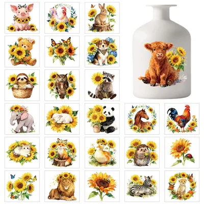 25 Sonnenblumen-Tieraufkleber für Glas & Deko
