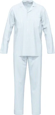 Image de Pyjama pour homme Seidensticker, manches longues - Ensemble pyjama classique, pyjama en tissu, fermeture à boutons, coton, bleu, taille L