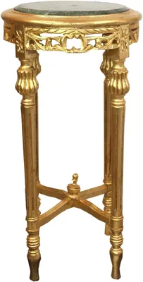 Produktbild von Casa Padrino Barock Beistelltisch mit Marmorplatte Gold / Grün Ø 37 x H. 71 cm - Runder handgeschnitzter Antik Stil Telefontisch Blumentisch mit wunderschönen Verzierungen