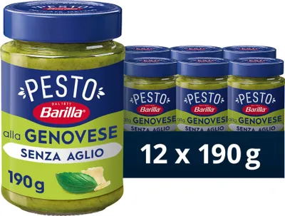 Produktbild von Barilla Pesto alla Genovese senza Aglio 12x190g | Glutenfreie Pasta-Nudel-Sauce - Unser Klassiker mit 100% italienischem Basilikum ganz ohne Knoblauch