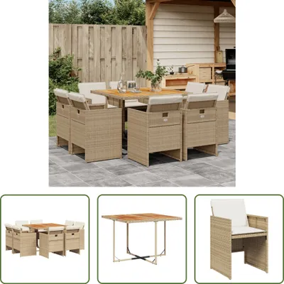 Produktbild von The Living Store 9-tlg. Garten-Essgruppe mit Kissen Beige Poly Rattan