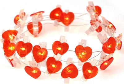 Productafbeelding van LED-lichtsnoeren voor foto's - Set van 20 - 2 m - Lichtketting - Hartjes - Liefde - 20 rode hartclips - Tieners