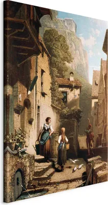 Produktbild von Italienischer Leinwand Leinwandbild - Im Dachstübchen (Carl Spitzweg) 60x90 cm Reproduktionen l-F-10565-b-a
