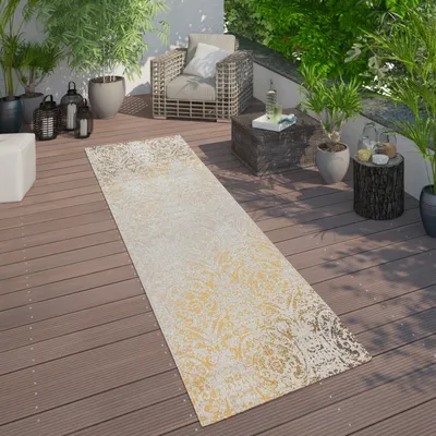 Produktbild von In- & Outdoor Teppich Modern Shabby Chic Stil Terrassen Teppich  Gelb Grösse 80x250 cm