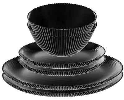 Obrázok produktu pre Stolový servis – súprava skleneného riadu – 2 súpravy – odolné sklo – moderný dizajn – čierna farba