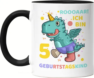 Produktbild von Roooaarr Ich Bin 5 Tasse Schwarz Dinosaurier Dino T-Rex Geburtstag Kindergeburtstag