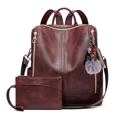 Produktbild von MODFU Rucksack Schulrucksack Lederrucksack Laptoprucksack Freizeitrucksack Reiserucksack Tasche Handtasche Kunstleder Umhängetasche Rotwein