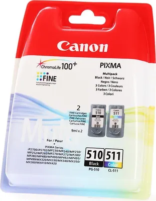 Zdjęcie produktu dla Canon PG-510/CL-511, Standardowa wydajność, Czarny, Cyjan, Purpurowy, Żółty, 2 szt., 300 stron(y), Multipak