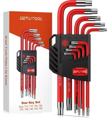 Produktbild von Innensechskant Satz 9tlg. Torx T10-T50 Winkelschlüsselsatz Cr-V Stahl mit Halter