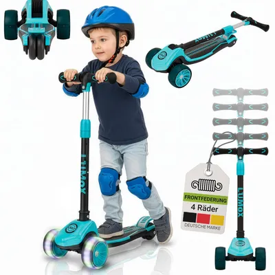 Produktbild von JUSKYS® Kinderroller Lumox - Blau, LED Räder, höhenverstellbarer Kinderscooter