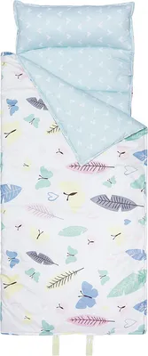 Image de Sac de couchage pour enfants avec oreiller, Matelas de sieste pour jeunes enfants garçons et filles, Idéal pour la crèche et l'école maternelle, motif de feuilles