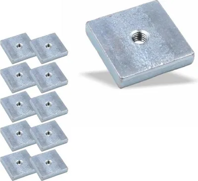 Produktbild von 10x Nutenstein | Gewindeplatte 19x19x4 mm M4 Gewinde mittig | Stahl blau verzinkt