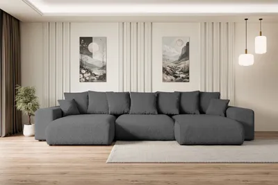 Produktbild von ALTDECOR Ecksofa mit Schlaffunktion und Bettkasten Corner Sofa Eckcouch Couch U-Form universal, links/rechts angeordnet Schlafcouch Ausziehbar Wohnlandschaft  ESKAR-U -364x176x72 cm Grau