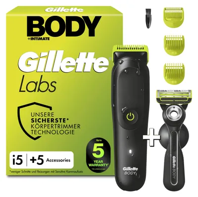 Image de GilletteLabs Body + Intime, tondeuse et rasoir pour le corps – modèle i5 – comprenant 1 appareil et 5 accessoires