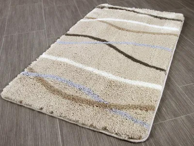 Produktbild von Pacific Badteppich Nevis Sandbeige Streifen in 5 Größen, Größe:55x55 cm WC-Vorleger mit Ausschnitt