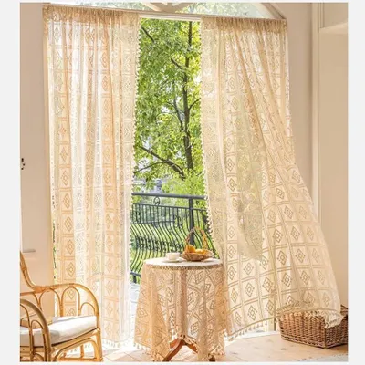 Boho Vorhänge mit Quasten, Beige, Baumwolle, 2er-Set, 150x240 cm