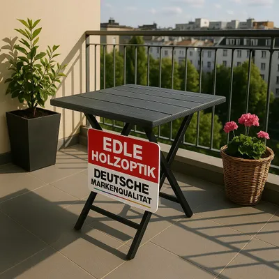Produktbild von ONBEST Balkontisch klappbar | Schwarz | 56,5 x 62 cm | Holzoptik | Kunststoff | mit Stahlgestell