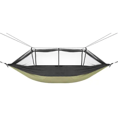 Obrázok produktu pre Dvojitá hojdacia sieť 270x140 cm s moskytiérou - Zelená - Cestovná hojdacia sieť na kempovanie a outdoor