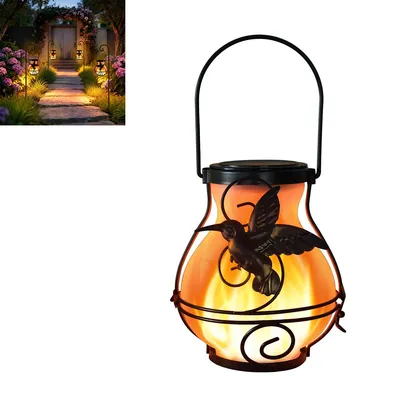 Produktbild von Gartenleuchte, Solar-Flammen-Kolibri-Licht, IP44, manuelle Schaltersteuerung, 6–12 Stunden Betriebszeit nach vollständiger Aufladung (2 Stück)