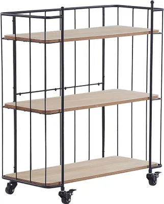 Obrázek produktu pro BELIANI Kuchyňský vozík černá kovová konstrukce 81 cm se 3 policemi ze světlého dřeva na kolečkách industriální rustikální moderní