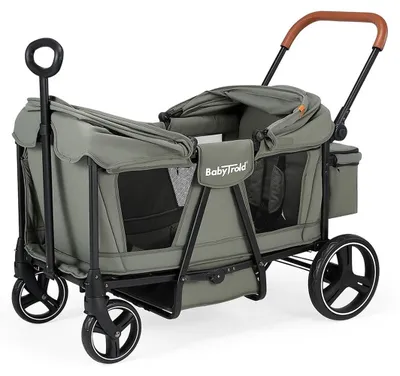 Produktbild von Adventure Bollerwagen für Kinder 2-Sitzer faltbar mit XXL-Verdeck olive