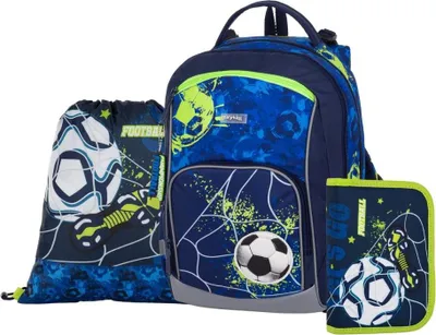 Produktbild von Fußball Ergonomischer Rucksack, Schulranzen mit Stiftehalter und Turnbeutel, OXY GO, blau