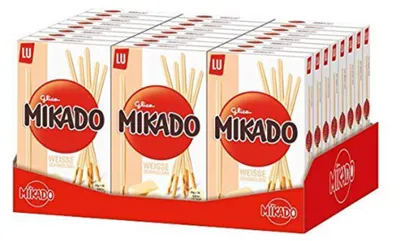 Immagine prodotto di Mikado biscotto al cioccolato bianco con cioccolato chiaro 75g confezione da 24 pezzi