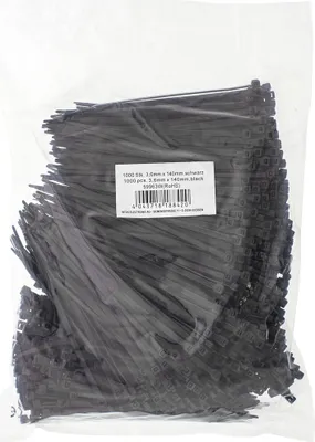 Produktbild von InLine Kabelbinder, Länge 140mm, Breite 3,6mm, schwarz, 1000 Stück, bulk, Nylon, Schwarz, 176,5 N, -20 - 85 °C, 140 mm, 3,6 mm