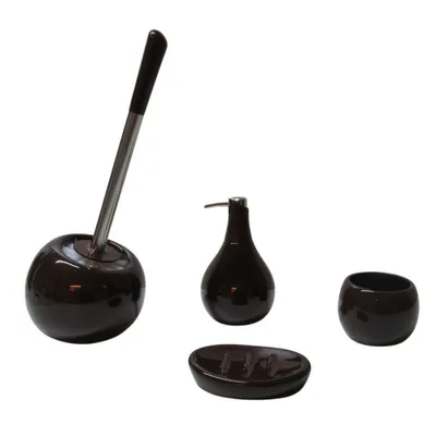 Produktbild von 4tlg Set Bad Accessoires WC-Bürste Seifenspender Zahnputzbecher Seifenschale Coppa Mocca