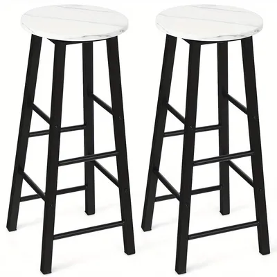 Immagine prodotto di Sgabello da bar - Sgabello da cucina - Sgabello da bistrot - Sgabello per bancone - Set da 2 - Seduta effetto marmo bianco