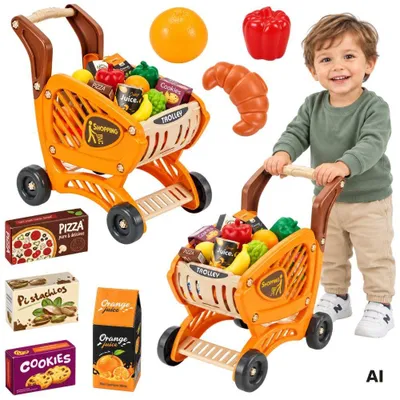 Productafbeelding van Woopie-winkelwagentje voor kinderen, beweegbare onderdelen + 42 accessoires.