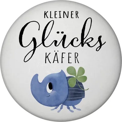 Produktbild von Nashornkäfer mit Klee Magnet rund mit Spruch Kleiner Glückskäfer