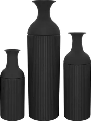 Produktbild von Vasenset 3-teilig - Boden- und Tischvasen - Metall Blumengefäße für Pflanzen - moderner Stil - Höhe 40–67 cm - schwarz