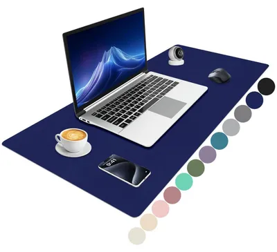 Immagine prodotto di Tappetino per scrivania XXL, organizer per mouse, antiscivolo, impermeabile, in ecopelle, 90x43 cm, blu scuro