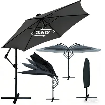Produktbild von Deuline® Alu 360° drehbare Ampelschirm Ø300cm Sonnenschirm mit Schutzhülle Kurbelschirm UV50+ Gartenschirm Marktschirm Mallorca-Elite 521815