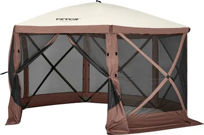 Productafbeelding van Pop-up paviljoen tent, pop-up schermtent, zonnescherm met 6 zijden, bruin