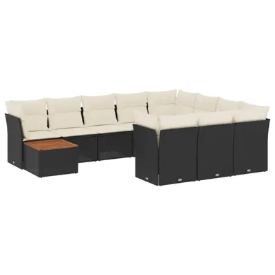 Produktbild von 11-tlg. Garten-Sofagarnitur mit Kissen Schwarz Poly Rattan