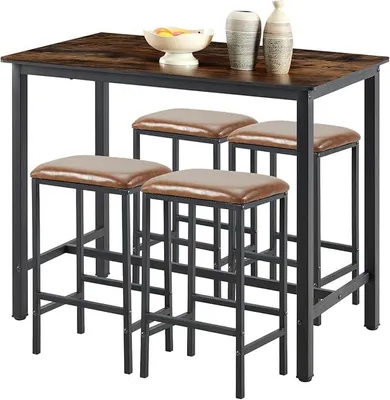 Produktbild von Bartisch mit Barhocker Set,Esstisch Polsterstuhl Küchentisch (120 x 60 x 90.5 cm) mit 4 Stühlen (39 x 29 x 64.5 cm),bartische & -theken für Esszimmer Wohnzimmer