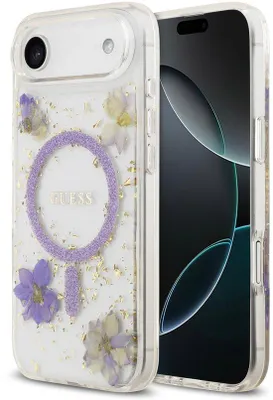 Produktbild von Guess Back Cover - iPhone 17 Pro Max - Paars - MagSafe - Resin Flowers Design