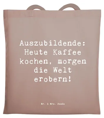 Produktbild von Mr. & Mrs. Panda Einkaufstasche Spruch Auszubildender Abenteuer - Braun Pastell - Geschenk, Lernen, Geschenke für Berufstätige, Shopping Tasche, Tote Bag, Beruf, Träume